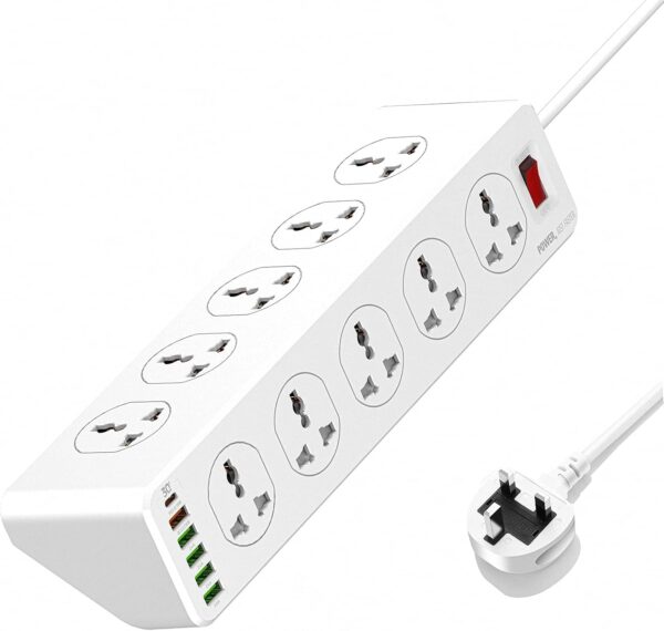 ype C USB Port | 10 Power Strip with 32w PD QC USB C Fast Charging Port | Multi Port Extension with Slope Design and USB Charging